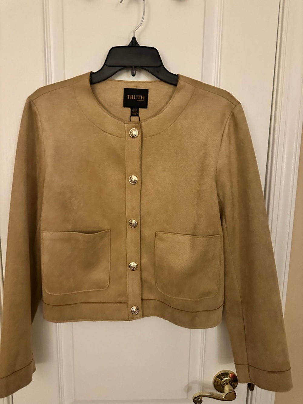 NWT| TRUTH Tan Suede Crop Blazer with Gold Buttons